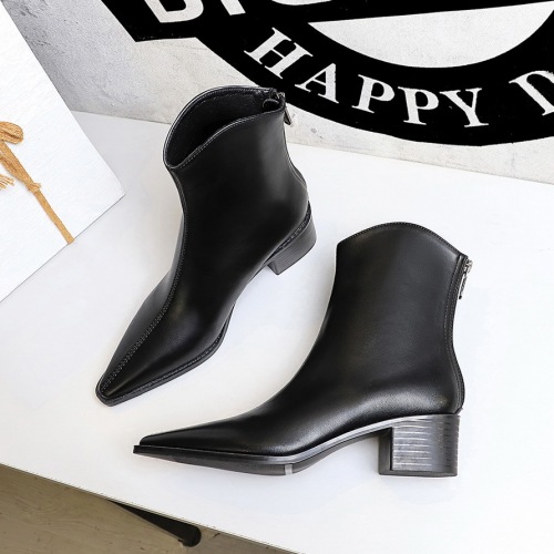 578-2 European and American Style Retro Simple Chunky Heel Mid-Heel All-Match Women's Boots Short Boots Pointed Toe Back Zipper Winter Ankle Boots