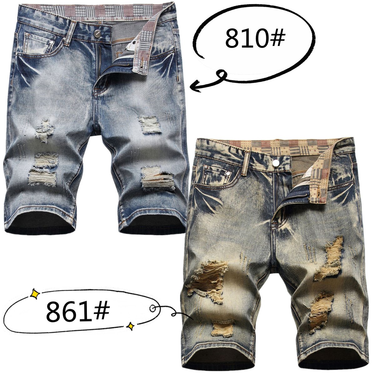 European and American Cross-border Supply High Street Trendy Men's Summer Shorts with Hole Nostalgic Fashion Slim-fit Jeans Men's Pants