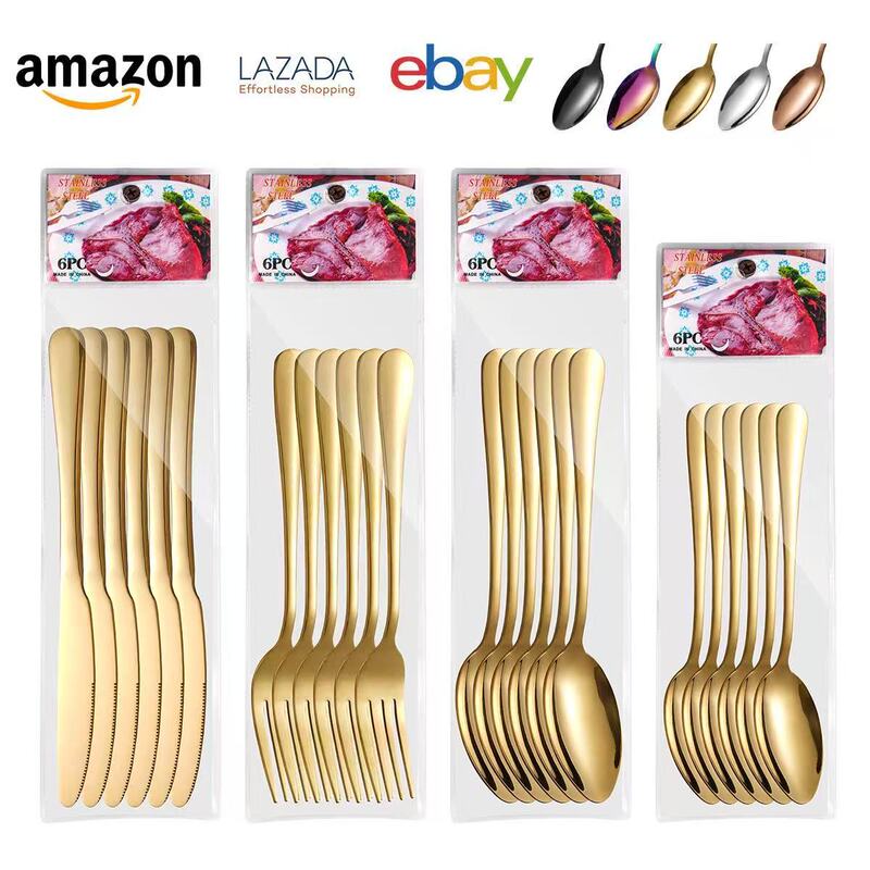 1010 Cross-Border Amazon Best-Selling Stainless Steel Cutlery 6-Piece Set PVC Knife, Fork, and Spoon Set in Bag, Steak Knife, Fork, and Spoon