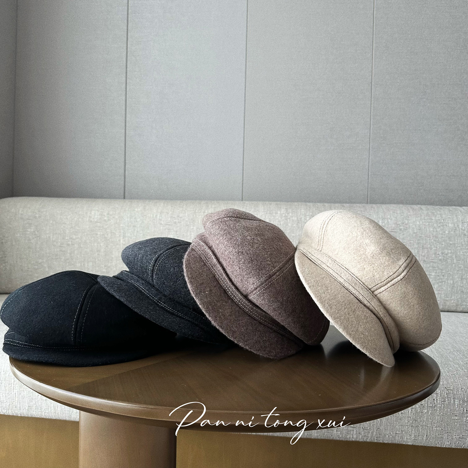 Unisex Achteckmütze aus reiner Wolle für Damen, einfarbig, warme Mütze für Herbst und Winter, Wintermode, Maillard-Windmütze_voghion.com