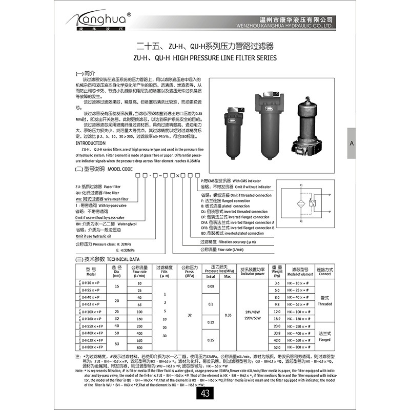 供应QU-H倒装高压滤油器 倒装管路高压过滤器 液压站系统过滤器