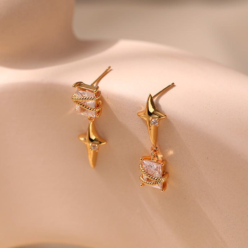 1 Pair Lady Simple Style Star Plating Inlay Copper Zircon Drop Earrings display picture 4