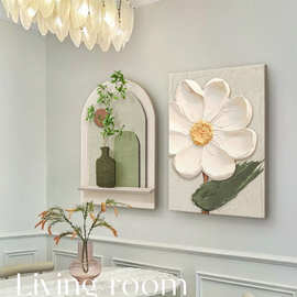 奶油风餐厅装饰画文艺花卉饭厅壁画高级感肌理客厅沙发背景墙挂画