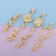 铜镀18k金色保色微镶锆石珍珠项链双头扣四叶草扣头diy链条连接件