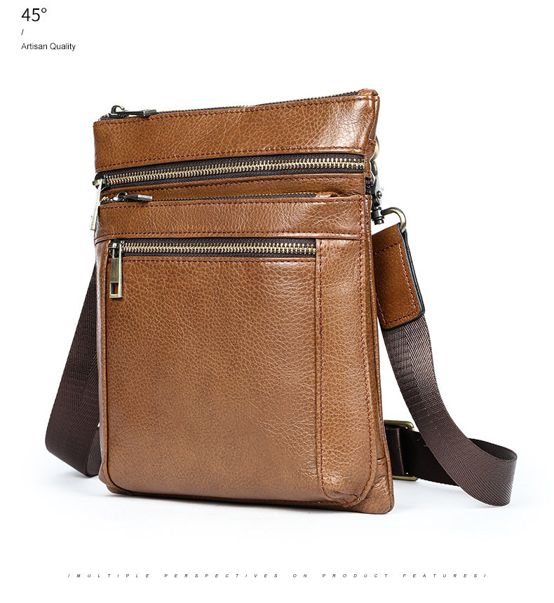 Túi đeo chéo nam da bò lớp đầu cao cấp Marante dáng mềm giản dị, đeo vai sành điệu — Cà phê, Màu đen chi tiết 24