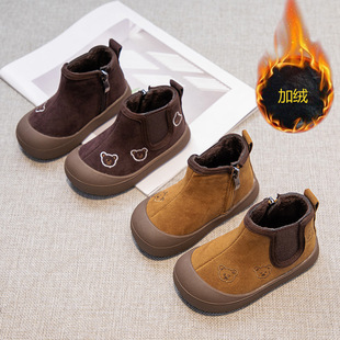 Children's fleece-lined soft bottom baby autumn and winter fleece-lined warm 2024 winter new children's cotton shoes wholesale generation