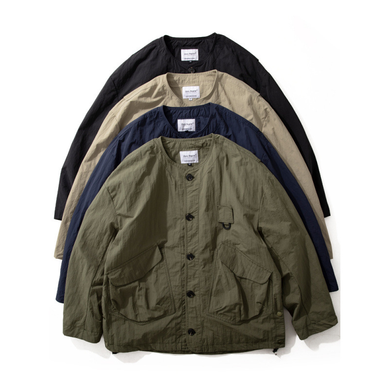 Men's Jacket Spring and Autumn New Style Mountain-Style Collarless Clothing Windproof Waterproof Outdoor American Loose Large Pocket Workwear Jacket