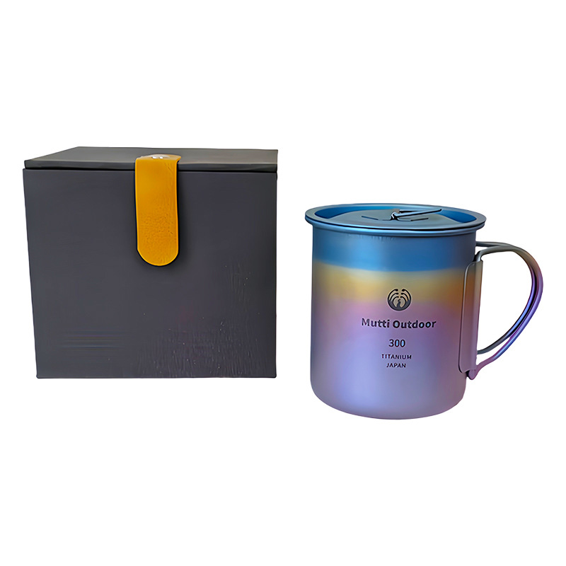 Taza de titanio puro de grado alimenticio taza de agua de campamento al aire libre con tapa mango plegable taza de café taza plegable tendencia creativa