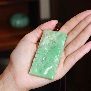 Jade Crafts Natural Xinjiang Hetian Jade Qinghai Material Green Color Old Material Artistic Conception Landscape Brand Pendant Jade Pendant