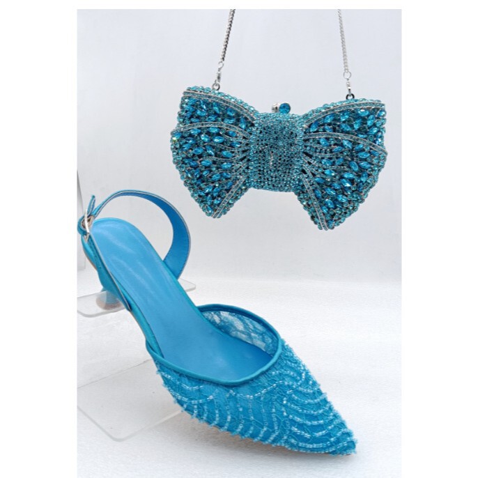 Xiyuan women's blue full diamond high heels sandals 2025 fashion mesh lace pointed sandals women's crystal shoes