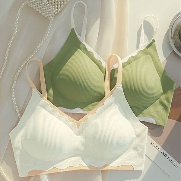 Seamless Versatile Striped Beauty Back Bra for Young Girls, Small Chest Push-Up Anti-Sagging Fixed Cup Thin Bra