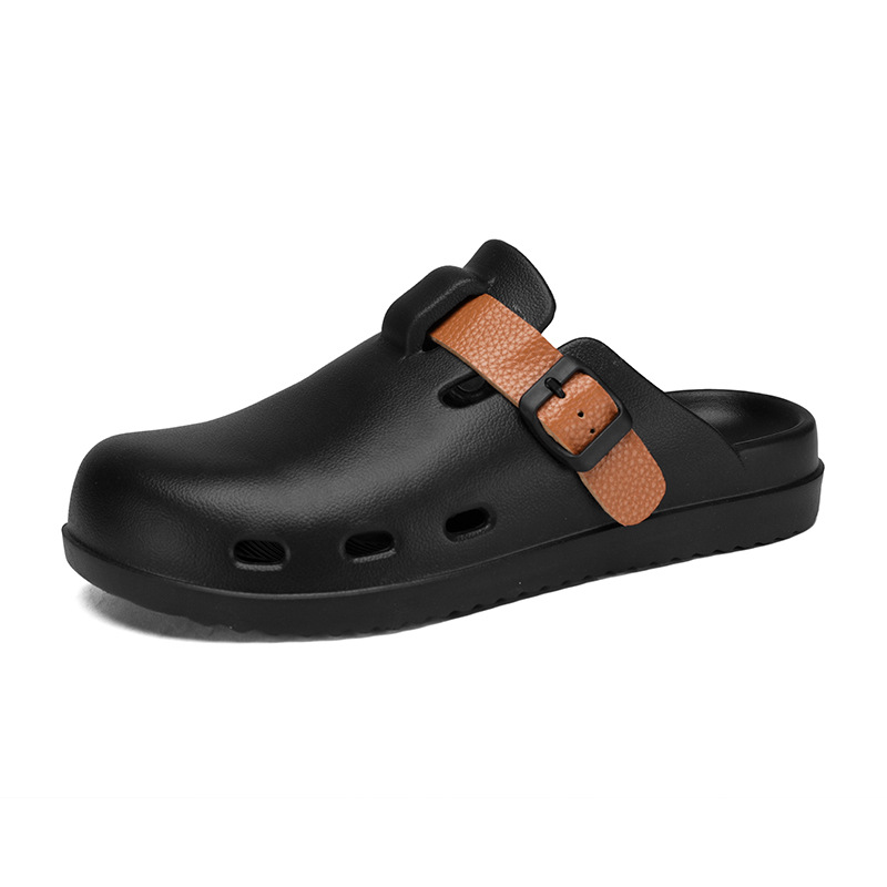 Boken Shoes Baotou Semi-pantuflas verano para hombres nuevo estilo moda europea y americana hebilla de cinturón zapatos perezosos zapatos con agujeros de un pie