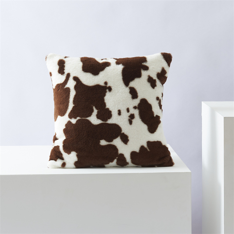 Vente à chaud transfrontalière 2022 nouvelle taie d'oreiller en peluche double face en forme de fleur de vache, coussin de canapé imprimé super doux de style artistique_voghion.com