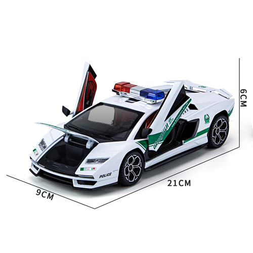 [Boxed] 1:24 Lamborghini 800 Police Car Contach Alloy Sound and Light Rebound Door Car Model Children's Toy