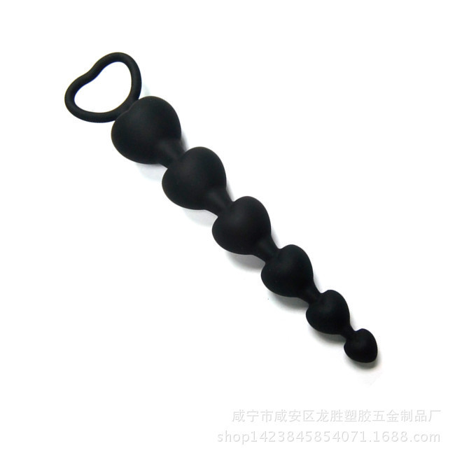 Heart-Shaped Silicone Anal Beads, Soft Flexible Unisex Adult Toy, Black — detail image 3