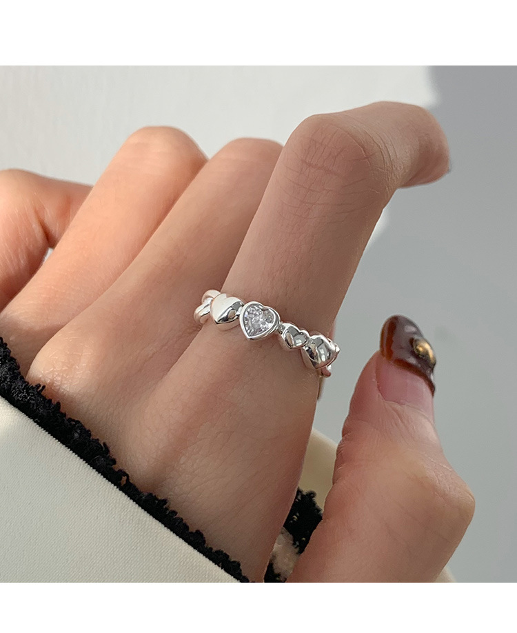 Estilo Simple Forma De Corazón Plata Esterlina Embutido Diamantes De Imitación Anillos display picture 1