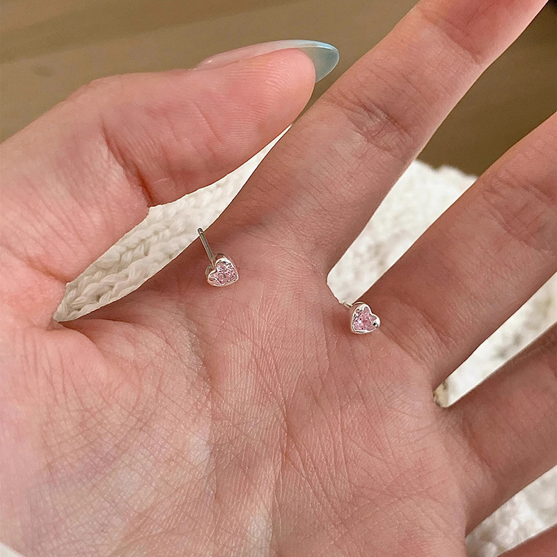 925银针粉锆爱心耳钉养耳洞甜美简约设计感小巧精致洋气百搭耳环|undefined