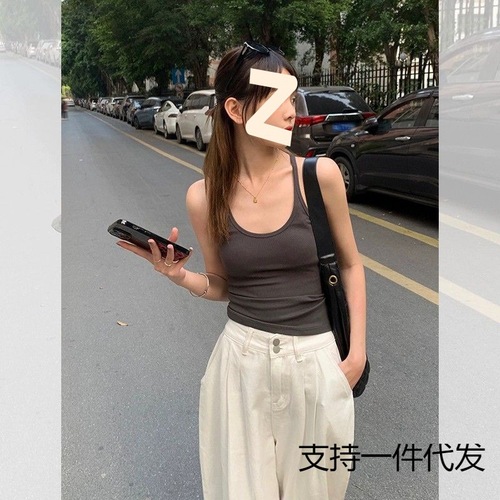 CD冰丝螺纹吊带小背心女内搭外穿辣妹性感美背法式无袖打底上衣春