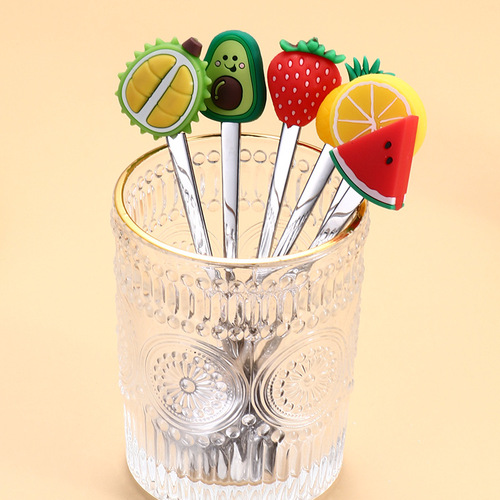 Stainless steel fruit spoon creative coffee spoon fruit pattern mixing spoon three-pronged cake dessert fork small fork