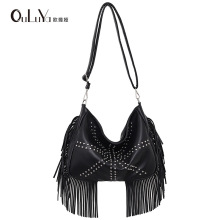 欧美时尚潮流铆钉包流苏包软面大容量旅行假期休闲包女士手袋大包