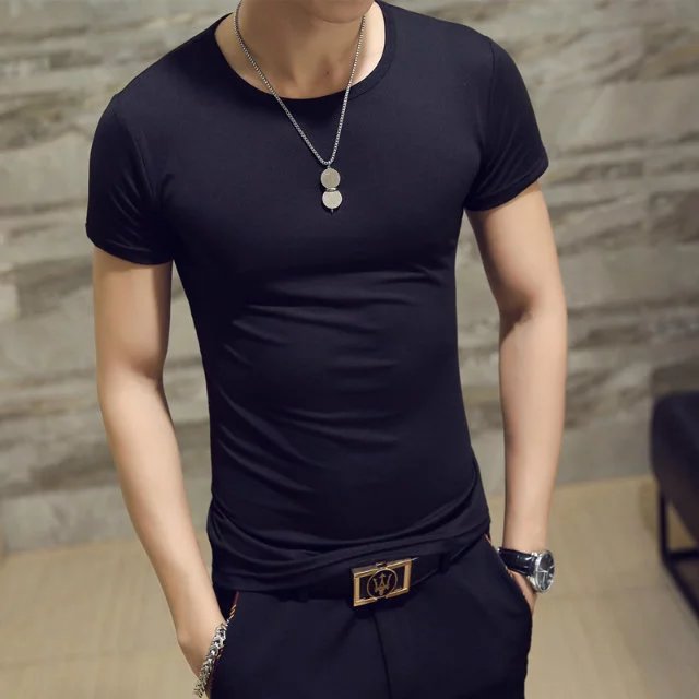 여름 새로운 솔리드 컬러 남성 캐주얼 티셔츠 탑 반팔 라운드 넥 트렌드 다목적 남성 티셔츠 셔츠 의류 도매