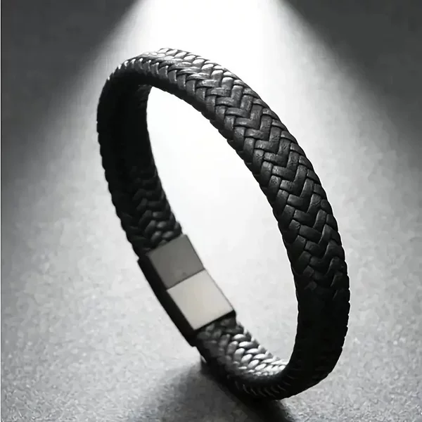 Aliexpress Hot Selling Men's Leather Magnetic Buckle Bracelet Wholesale Vintage Simple Braided Mesh Bracelet Handmade