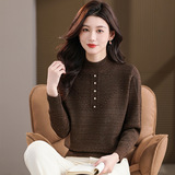 2025秋冬新款女长袖韩版花色百半高领针织毛衣洋气时髦年轻上衣，女装针织衫/毛衣，妃慕昵服饰