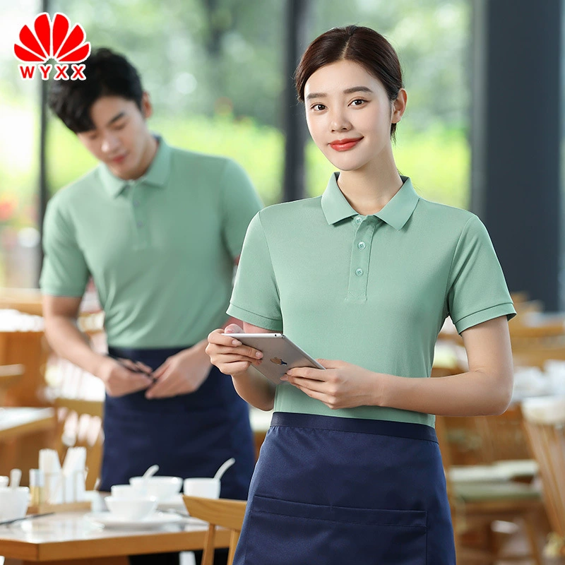 Официант Рабочая одежда футболка с коротким рукавом Летний Ресторан барбекю чай с молоком горячий горшок магазин барбекю инструменты для общественного питания печатный логотип