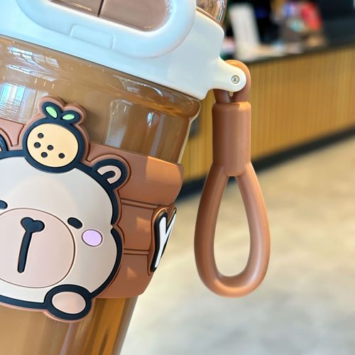 High-quality, cute cartoon insulated cup for girls, adorable student's double-drinking straw cup, portable and easy-to-carry water bottle