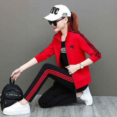 Autumn Casual sports suit 2021 new pattern Korean Edition Easy Show thin run square dance Team clothing Two piece set