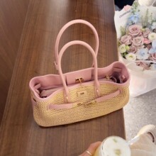 小众拉菲草编织公文包女大容量通勤托特包2026春夏新款单肩腋下包