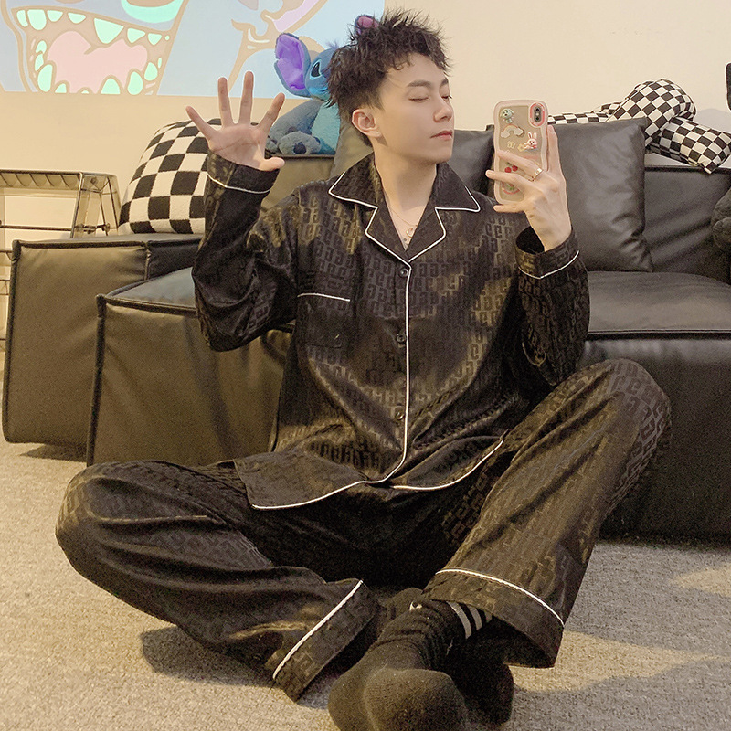 Pijamas de hombre primavera y otoño pantalones de manga larga de seda de hielo 2023 Nueva talla grande más tamaño ropa de hogar de seda real verano e invierno
