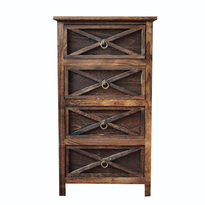 Mayorista retro madera maciza moderna simple 40CM mesita de cabecera estilo pastoral americano tela de caña almacenar armario de almacenamiento completo