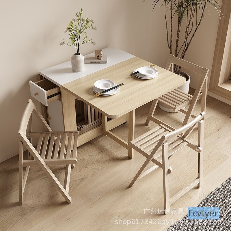 Mesa plegable de viento de crema doméstica plegable mesa de comedor móvil silla simple mesa multifuncional mesa de comedor combinación de silla