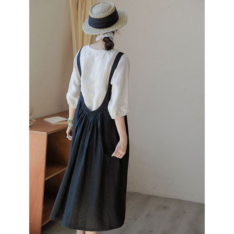 Foreign Trade Italian Cut Label Women's Clothing Japanese Style Age-Reducing Cotton and Linen Skirts Spring and Summer Women's Design Niche Suspender Skirts Foreign Trade Italian Cut Label Women's Clothing Japanese Style Age-Reducing Cotton and Linen Skirts Spring and Summer Women's Design Niche Suspender Skirts