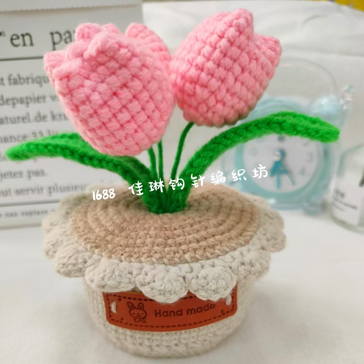 Hockey artesanal puro tulipán adornos imitación de flores regalos de lana de punto ramo de flores de imitación de maceta de tejido