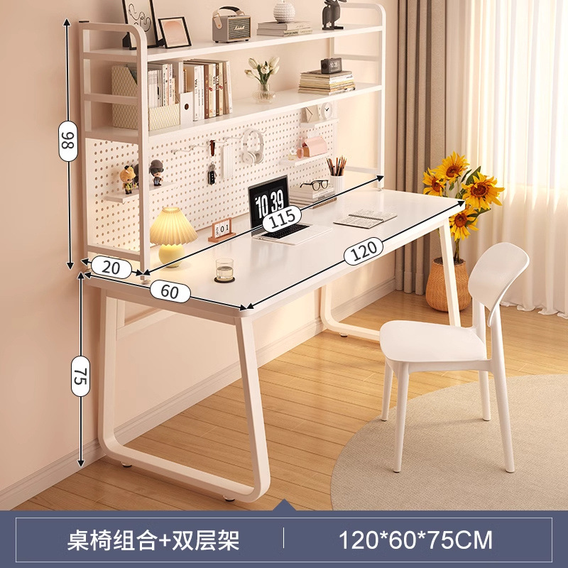 [두꺼운 싱글테이블 + 2단 수납선반 + 의자] 120cm