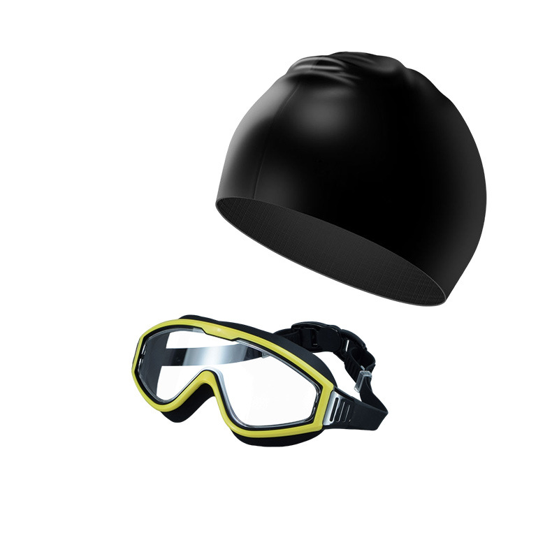 Kit de Gafas de Marco Grande y Gorro de Natación de PC y Silicona Líquida, Impermeable y Anti-empañamiento