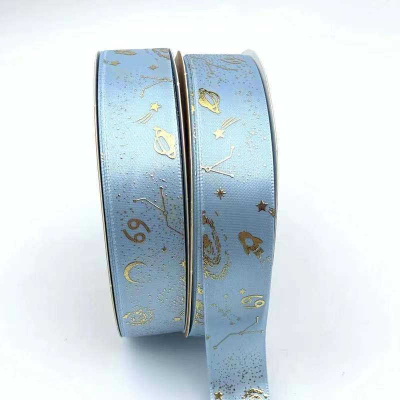 2,5 cm constelación Cinta de Oro bandeja hecho a mano flor caja de regalo embalaje poliéster cinturón estrella impresión cinta color