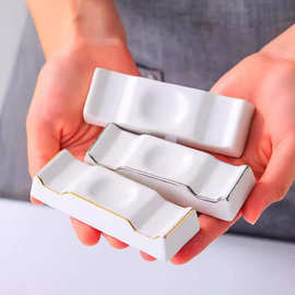 厂家批发金边家用多功能陶瓷筷子架酒店餐厅摆台公筷骨瓷筷架勺托