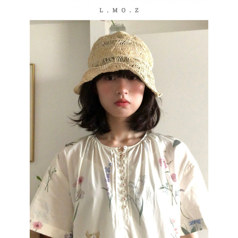 高品质~拉菲镂空平顶帽子女新款夏季礼帽|undefined