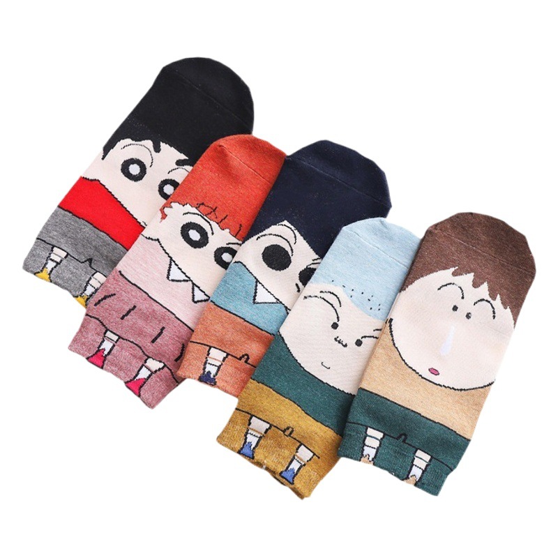 Calcetines de comercio exterior nuevos calcetines lindos de la historieta Calcetines de las mujeres ocasionales coreanas crayón pequeños nuevos calcetines de La Boca baja al por mayor