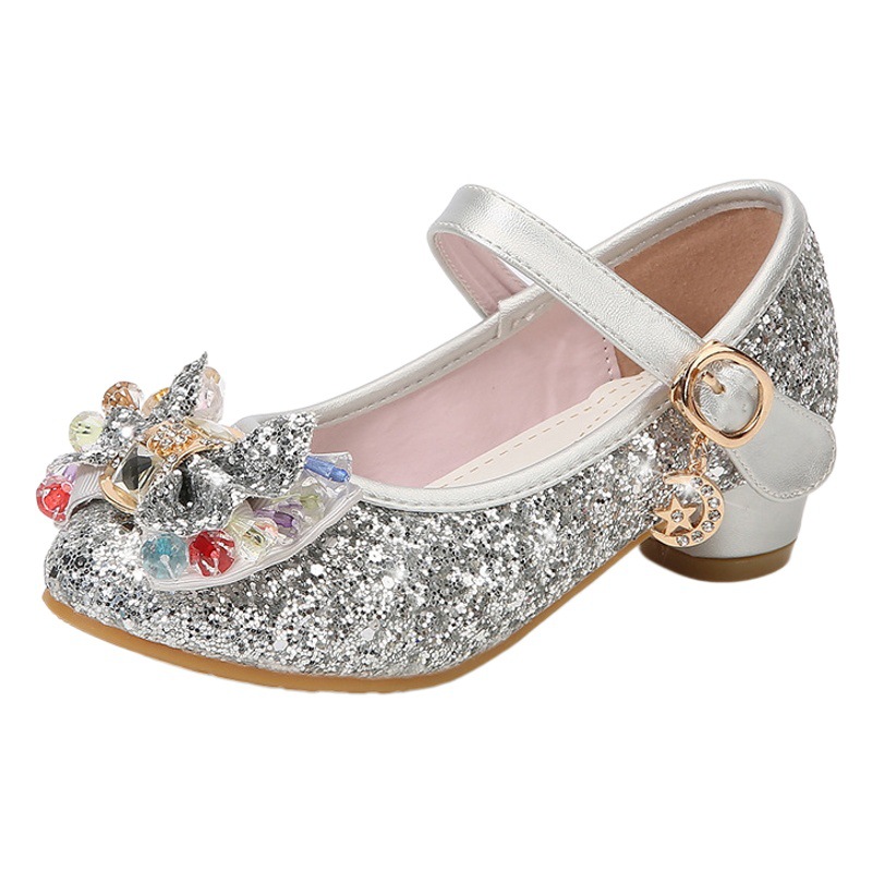 Zapatos de tacón alto para niñas 2023 nuevos zapatos de cristal de princesa para niños de primavera para niños medianos y grandes zapatos de estilo coreano zapatos de moda para niñas