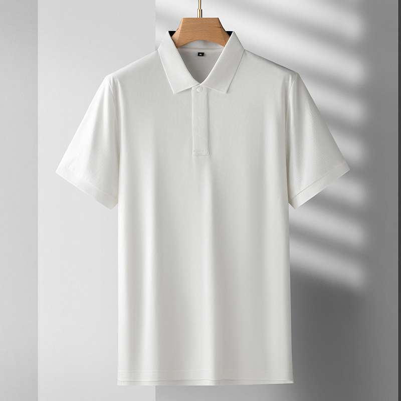 2026 Summer Large Size Pure Cotton Casual T-Shirt Business Light Luxury Short-Sleeved Polo Shirt Men's Plus Size Lapel T-Shirt Short-Sleeved