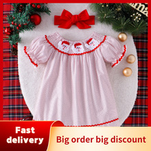 Children's clothing 卡通可爱连衣裙红色圣诞图案绣花打揽哈衣