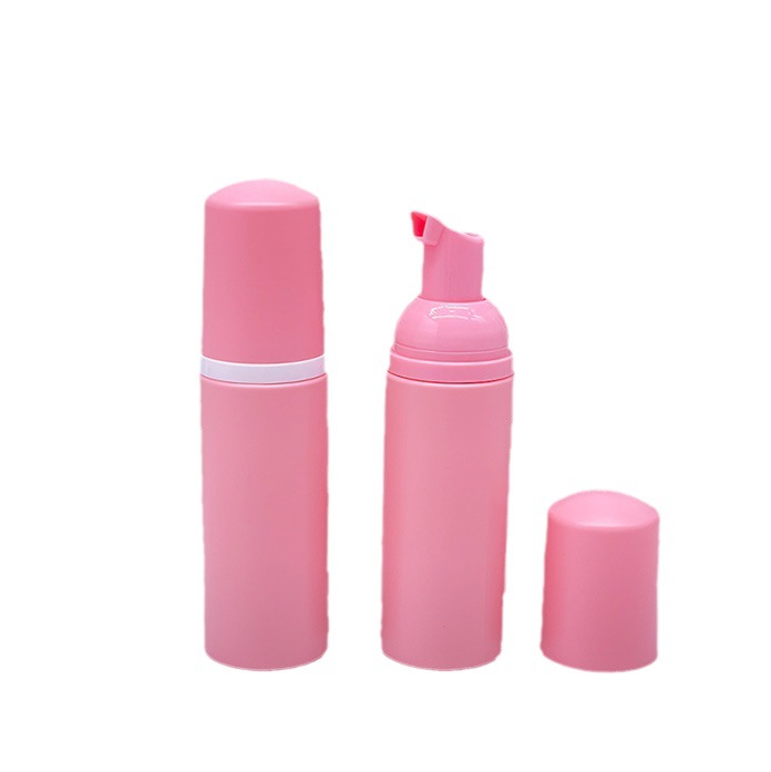 Botella de espuma PET rosa esmerilado de 60 ml para mousse limpiador facial, con bomba de espuma, material de embalaje cosmético para viajes, en stock.