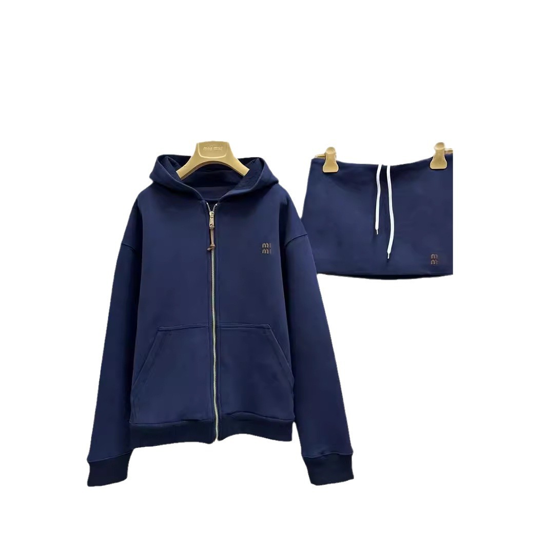 24 이른 가을 새로운 NANYOU 공장 MIU 간단한 올 매치 느슨한 지퍼 후드 자켓 미니 오버 스커트 세트