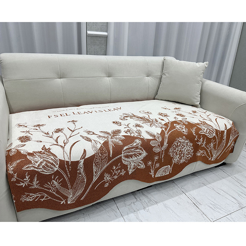 高级四季通用雪尼尔提花异形沙发垫面料 固定防滑不规则直排布料