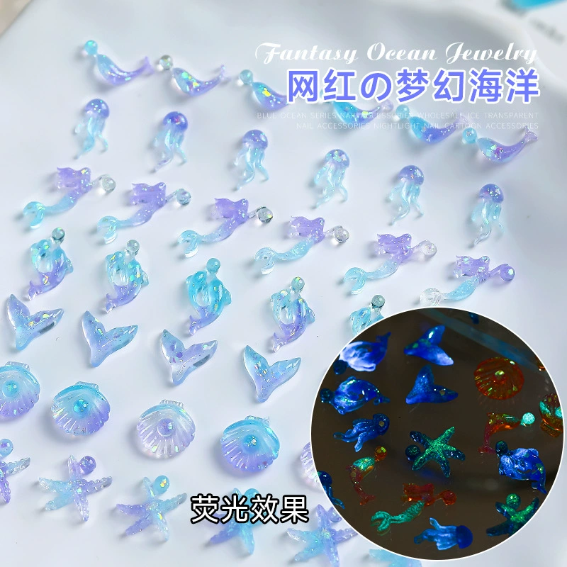 Фэнтезийный маникюрный орнамент ледяной светящийся снаряд Морская звезда фея сине-фиолетовая фантомная смола ногтей аксессуар для ногтей