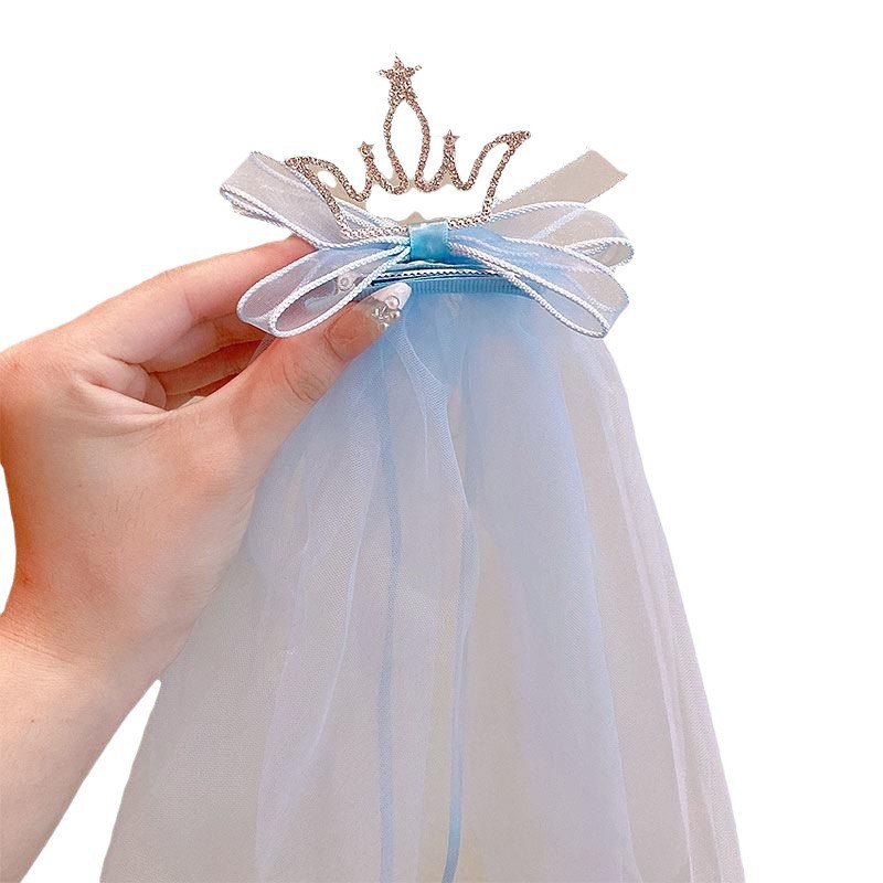 Princesa hilo flotante Corona horquilla para niños Lindo estilo coreano velo accesorios para el cabello súper Hada tridimensional brillante diamante foto tocado